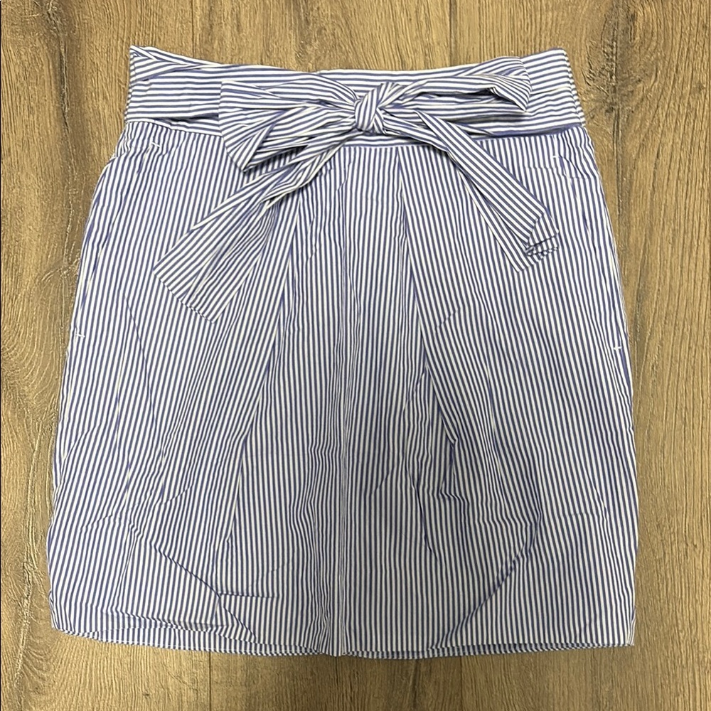 J. Crew Blue and White Bubble Mini Skirt with Tie Front